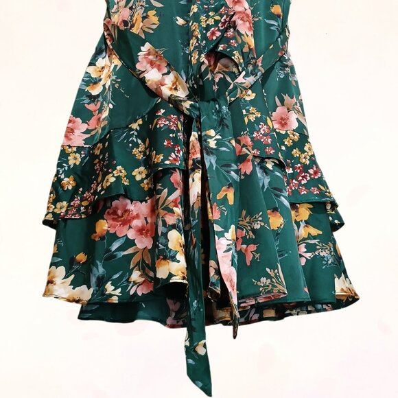 Nicole Miller New York Women's Satin/Silk Floral Print Ruffle Midi Dress Size 14 - Picture 6 of 14